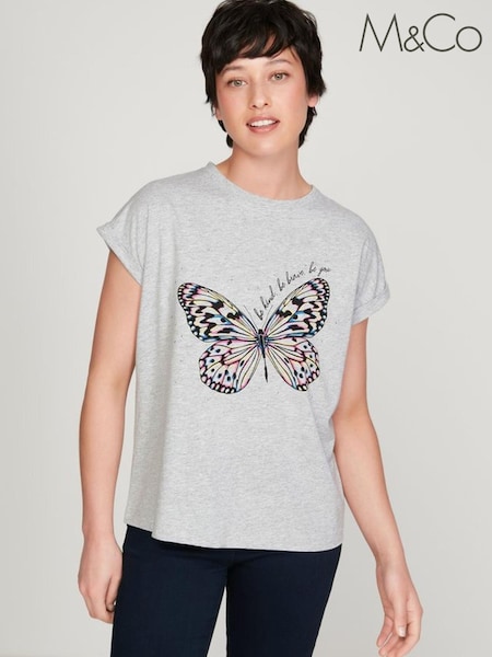 M&Co Grey Petite Butterfly T-Shirt (C97211) | €6