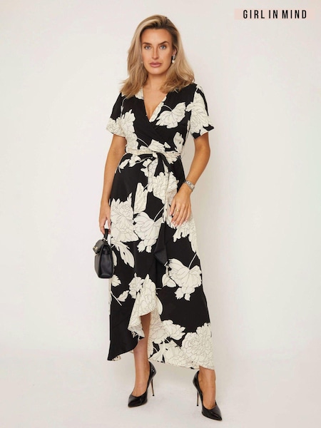 Floral monocrom Negru - Rochie lungă petrecută Girl In Mind Farren (C97318) | 157 LEI