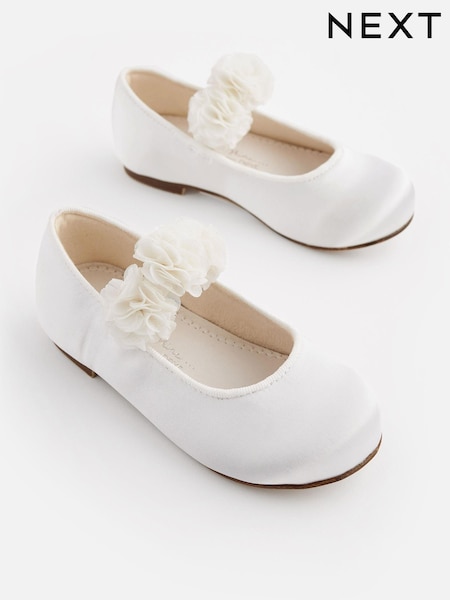 White Stain Resistant Satin Wide Fit (G) Bridesmaid Collection Corsage Mary Jane Occasion Shoes (C97774) | €9