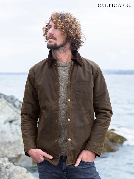 Celtic & Co. Mens Waxed 100% Cotton Brown Overshirt (C97858) | €197