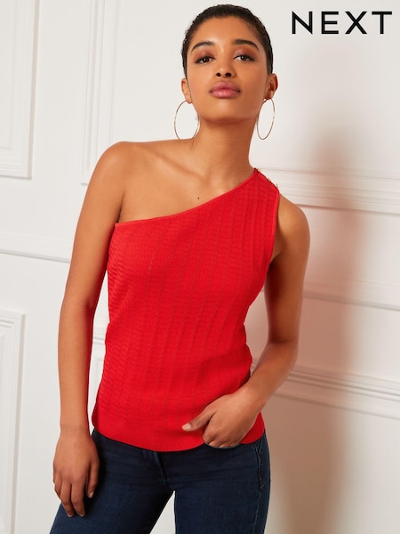 Leuchtend rot - Button Detail One Shoulder Knit Top (C97861) | 8 €
