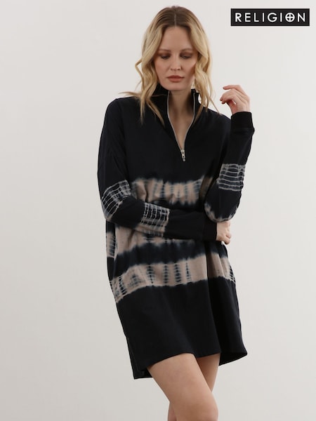 Religion Grey Tie Dye Bliss Jersey Tunic with Zip Funnel Neck (C97995) | €44.50