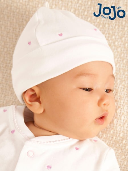 rožnata srce; srčast - Jojo Maman Bébé Embroidered Cotton Baby Hat (C98279) | € 7