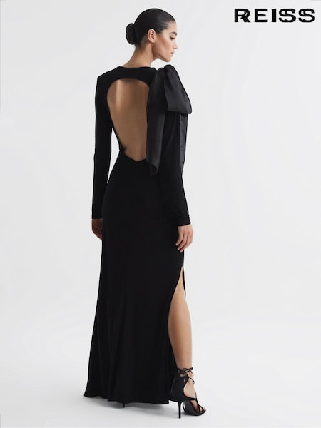 Reiss Black Savannah Bodycon Bow Maxi Dress (C98407) | €126
