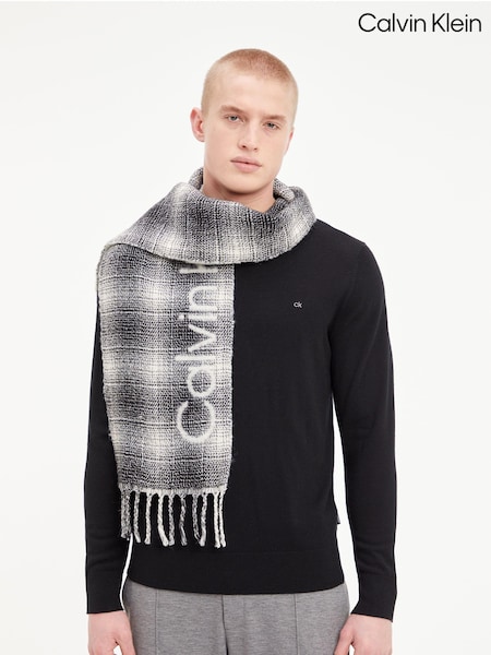 Calvin Klein Grey Wool Blend Check Scarf (C98512) | €102