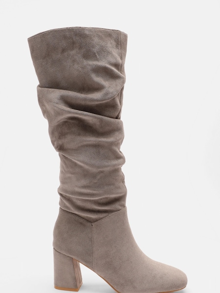 Quiz Grey Ruched Block Heel Knee High Boots (C98706) | €30
