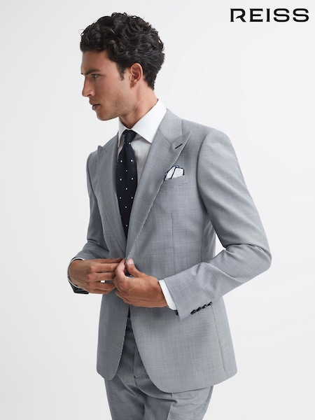 Azul marino/Blanco - Regular - Reiss Grange Single Breasted Slim Fit Micro Puppytooth Blazer (C98824) | 470 €