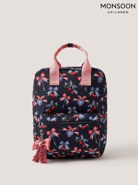 Blue - Monsoon Cherry Bow Print Backpack