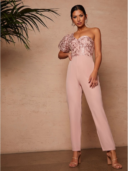 Chi Chi London One Shoulder Puff Sleeve Embroidered Jumpsuit (C99266) | €32