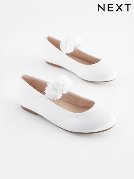 White Wide Fit (G) Stain Resistant Corsage Flower Occasion Shoes (C99925) | €16 - €21