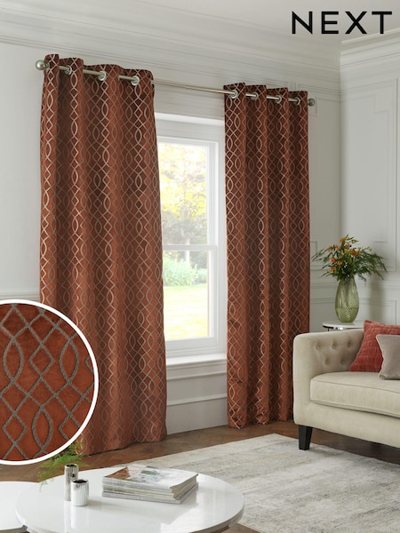 Orange Next Collection Luxe Heavyweight Maeve Damask Velvet Eyelet Lined Curtains (C99959) | €79 - €159