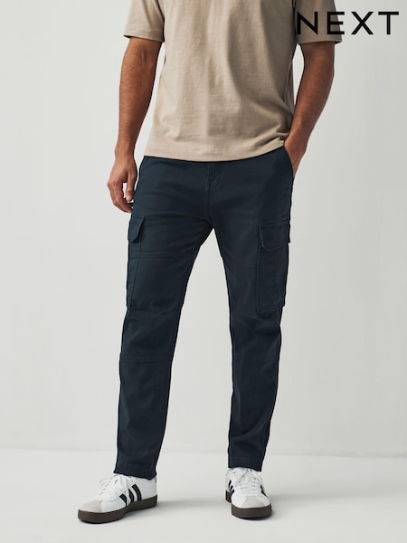 כחול כהה - גזרה צרה - Cotton Stretch Cargo Trousers (CX1556) | ‏103‏₪