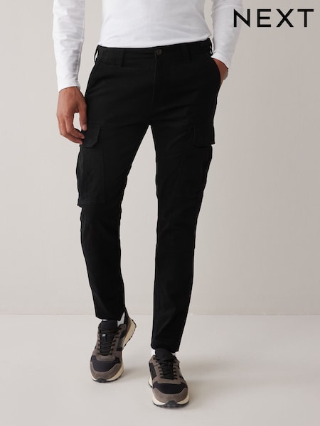 Черный - Зауженный крой - Cotton Stretch Cargo Trousers (CY3096) | €32