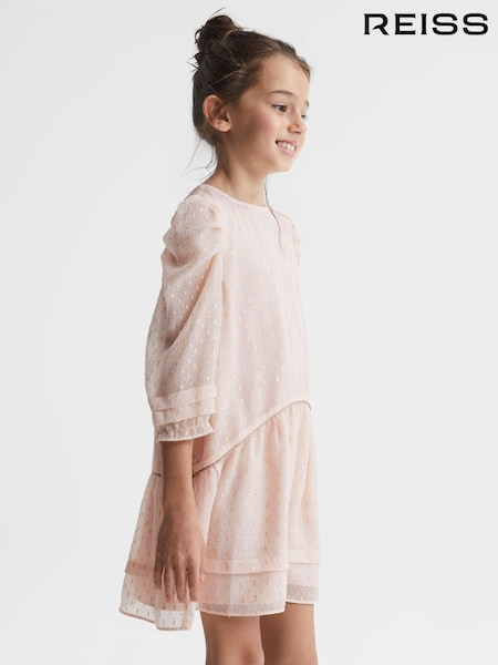 Reiss Pink Rose 9-12 yrs Ruched Shoulder Metallic Detail Dress (D00268) | €95