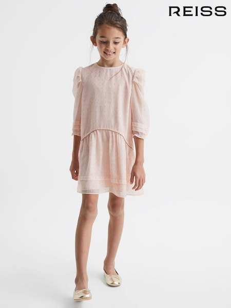 Reiss Pink Rose 4-9 yrs Ruched Shoulder Metallic Detail Dress (D00269) | €95