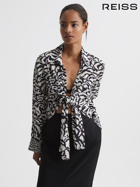 Reiss Black Alice Monochrome Zebra Print Top (D00613) | AED1,066
