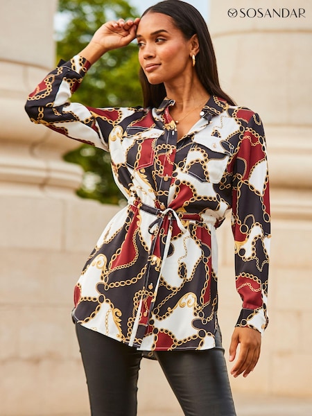 Sosandar Black Satin Tie Waist Tunic (D00635) | €37
