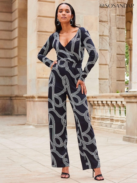 Sosandar Black Wide Leg Wrap Jumpsuit (D00646) | 210 QAR