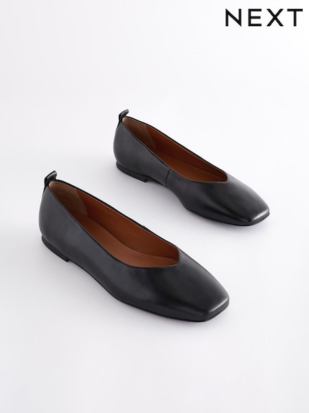Black Signature Leather Hi Cut Ballerina Shoes (D00666) | €23