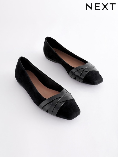 Black Forever Comfort® Leather Square Toe Ballerina Shoes (D00669) | €15.50