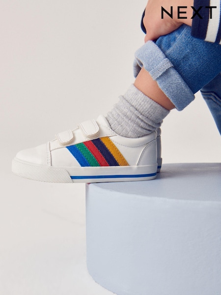 White Rainbow Stripe Standard Fit (F) Strap Touch Fastening Shoes (D01061) | €5 - €7