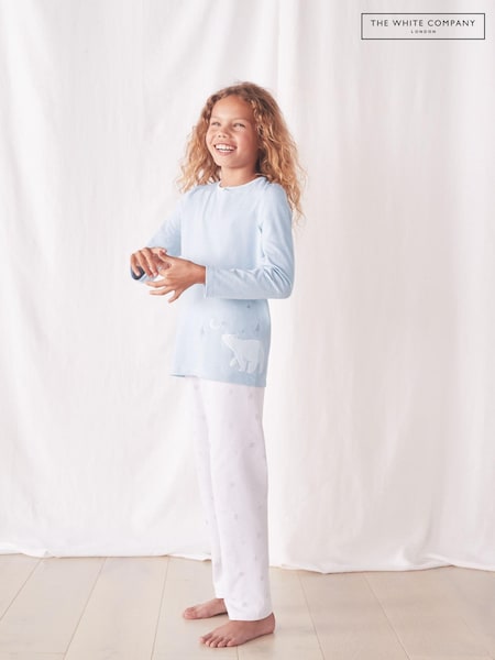 The White Company Blue 100% Cotton Lumi Bear Side Wrap Pyjamas (D01128) | €19 - €20