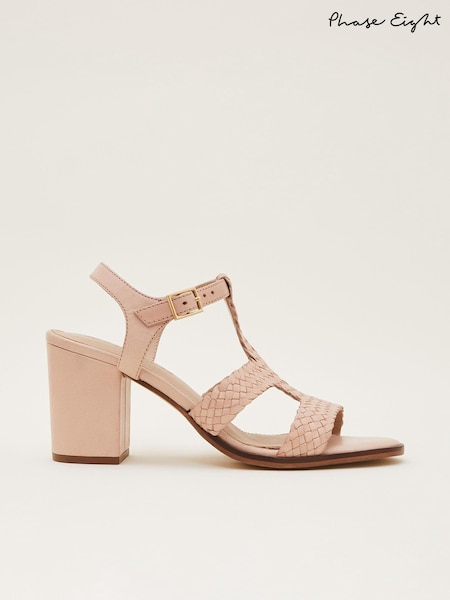 Phase Eight Brown Plaited T Bar Heeled Sandal Shoes (D01446) | €51