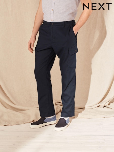 Темно-синий - Linen Blend Cargo Trousers (D01554) | €6