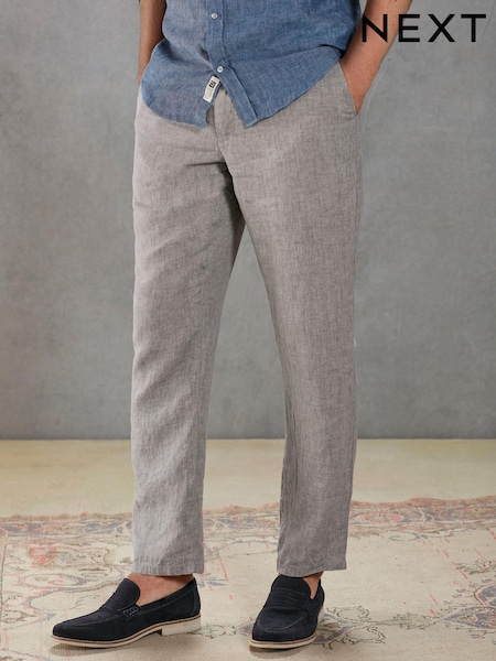 Серый - Signature Leomaster Italian Delave Linen Drawstring Trousers (D01647) | €13