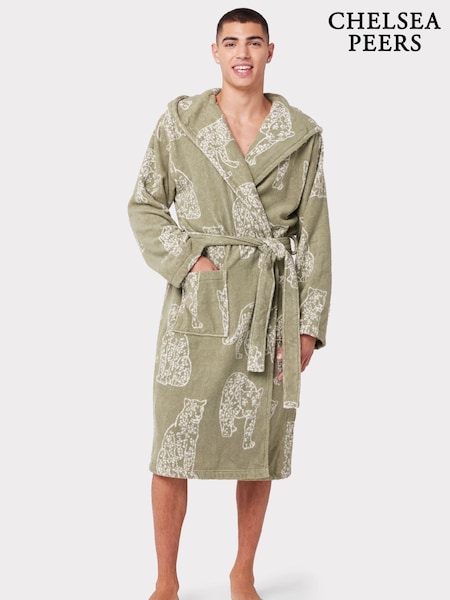 Chelsea Peers Green Towelling Leopard Print Hooded Dressing Gown (D01667) | €57