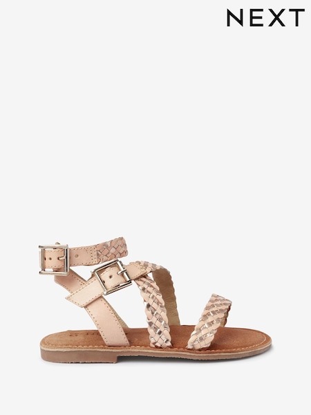 Blush Pink and Gold Leather Gladiator Sandals (D02491) | €8 - €10
