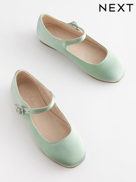 Sage Green Satin (Stain Resistant) Standard Fit (F) Square Toe Mary Jane Occasion Shoes (D02739) | €19 - €25