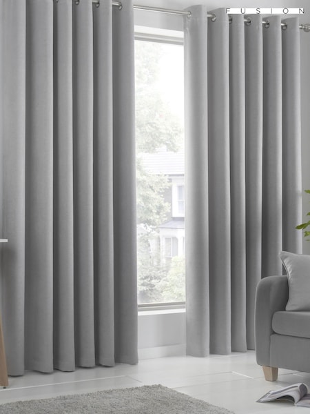 Fusion Silver Strata Room Darkening Woven Pair of Eyelet Curtains (D03053) | €29 - €89