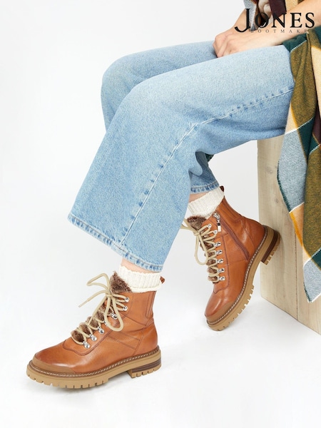 Brown - Jones Bootmaker Susanna Leather Black Hiker Boots (D03419) | 501 LEI