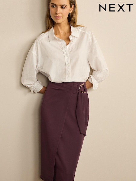 Plum Purple Pleat Front Midi Wrap Skirt (D03523) | €24