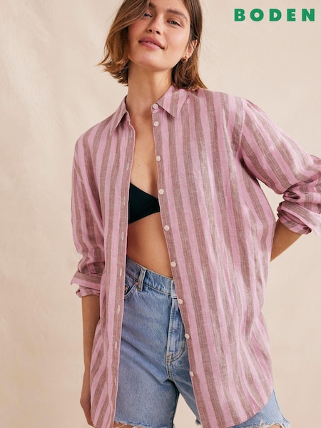 Boden Pink Relaxed Linen Shirt (D03530) | €53