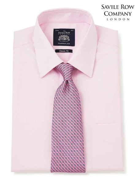 Roz deschis - Cămașă formală Savile Row Company croi clasic Twill 100% bumbac cu manșetă simplă (D03948) | 229 LEI