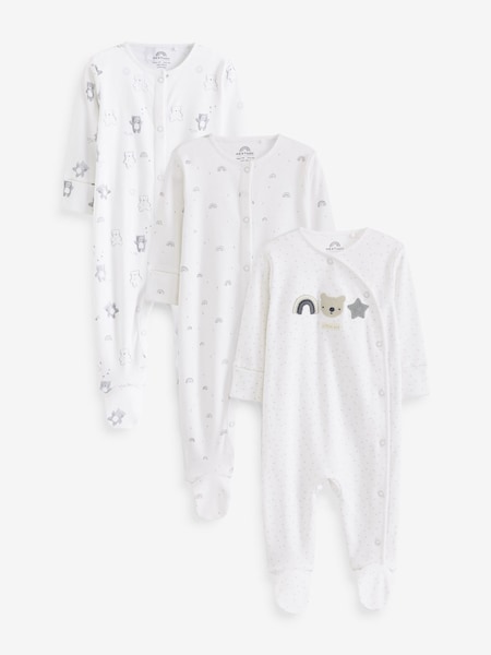 Monochrome Bear Delicate Appliqué Baby Sleepsuits 3 Pack (0-2yrs) (D03958) | OMR7