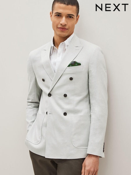 Light Grey Double Breasted Linen Blend Blazer (D04206) | €8
