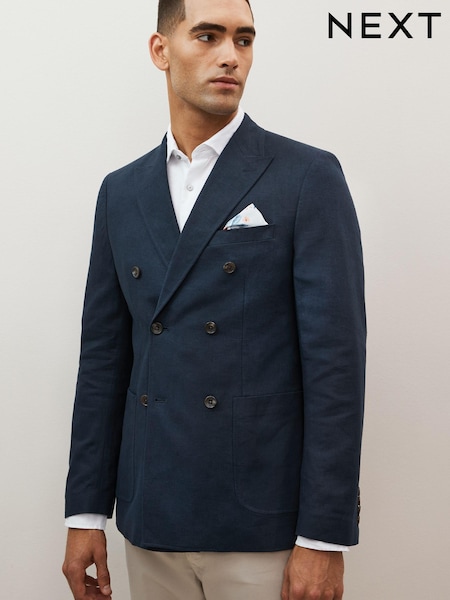Navy Blue Double Breasted Linen Blend Blazer (D04207) | € 23