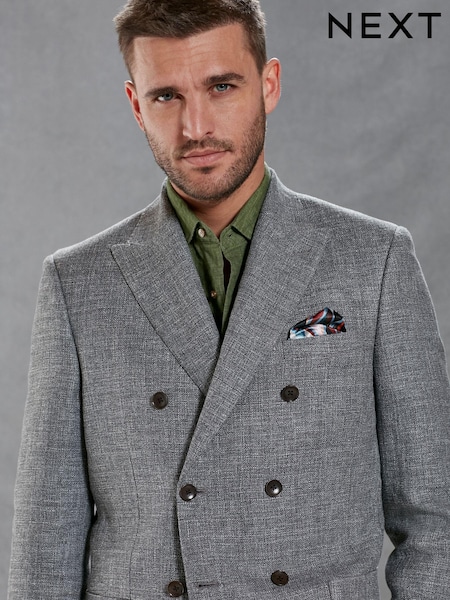 Grey Signature Double Breasted Angelico Linen Blend Blazer (D04221) | €20