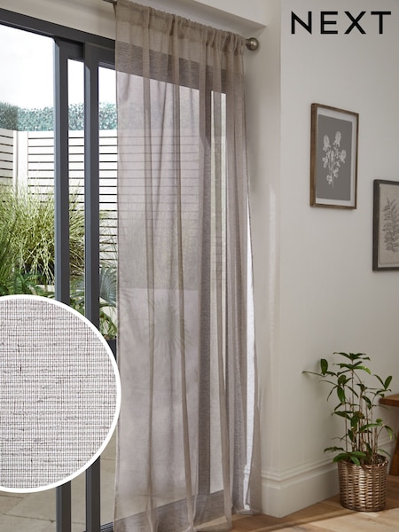 Natural Linen Look Voile Slot Top Sheer Panel Curtain (D04381) | €22 - €51