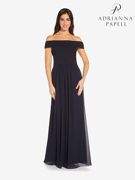 Sininen - Adrianna Papell Crepe Chiffon Gown (D04392) | €219