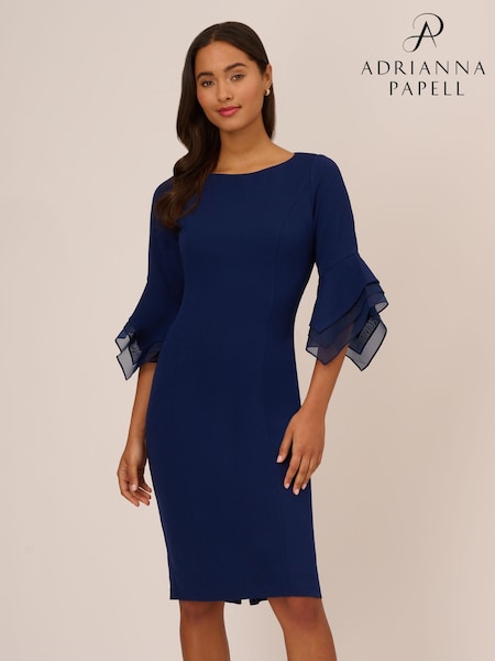 Adrianna Papell Blue Knit Crepe Tiered Sleeve Dress (D04394) | €219