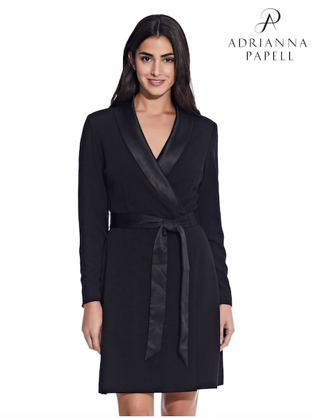 Adrianna Papell Knit Crepe Tuxedo A-Line Black Dress (D04395) | 688 QAR