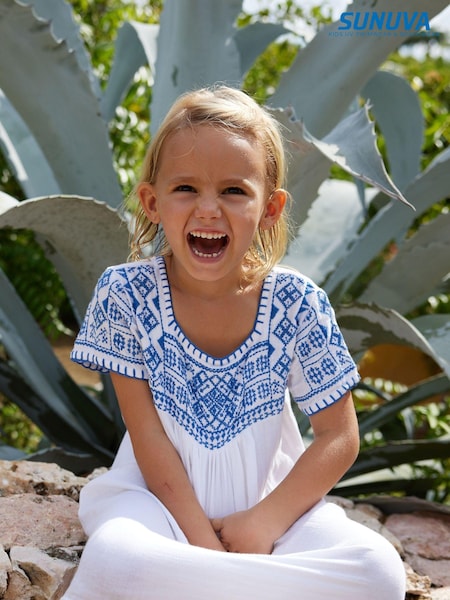 Sunuva Navy And White Peruvian Short Sleeve 100% Cotton Dress (D04421) | ‏127 ر.س.‏ - ‏132 ر.س.‏