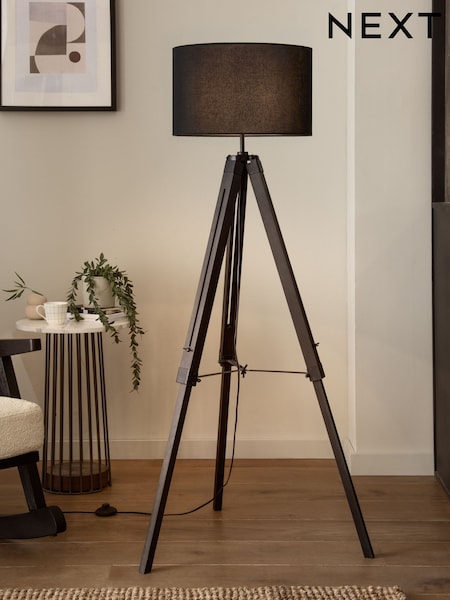 Black Bronx Wood Tripod Floor Lamp (D04875) | €172