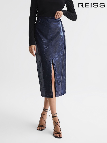 Reiss Blue Dakota Sequin Pencil Skirt (D04881) | OMR121