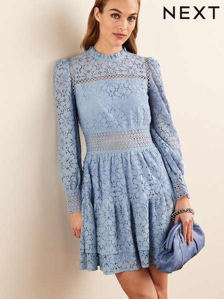 Синий - Long Sleeve Lace Mini Dress (D06306) | €38