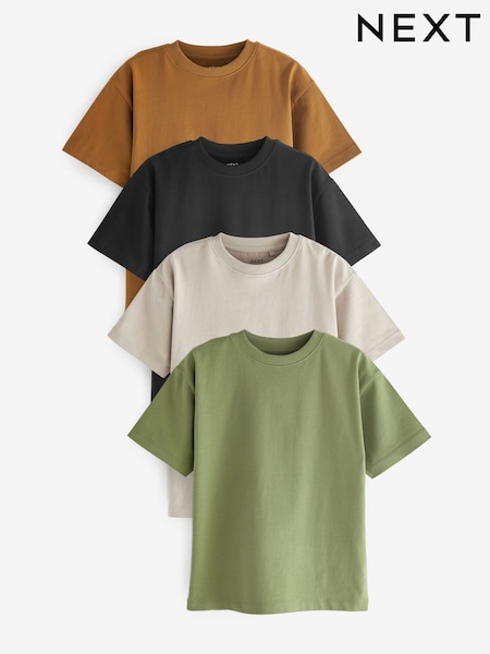 Tan Brown/Khaki Green Relaxed Fit T-Shirts 4 Pack (3-16yrs) (D06694) | AED71 - AED92